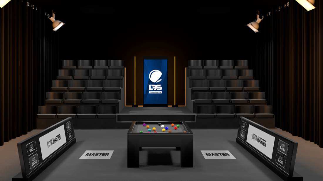Projeto de arena com posições de marca no piso e nos banners.