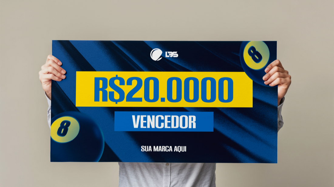 Cheque de premiação com espaço de destaque para a marca.